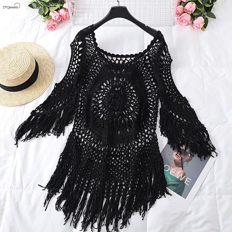 Mulheres verão crochê bikini c - Cover Up Kaftan avaliação e preço